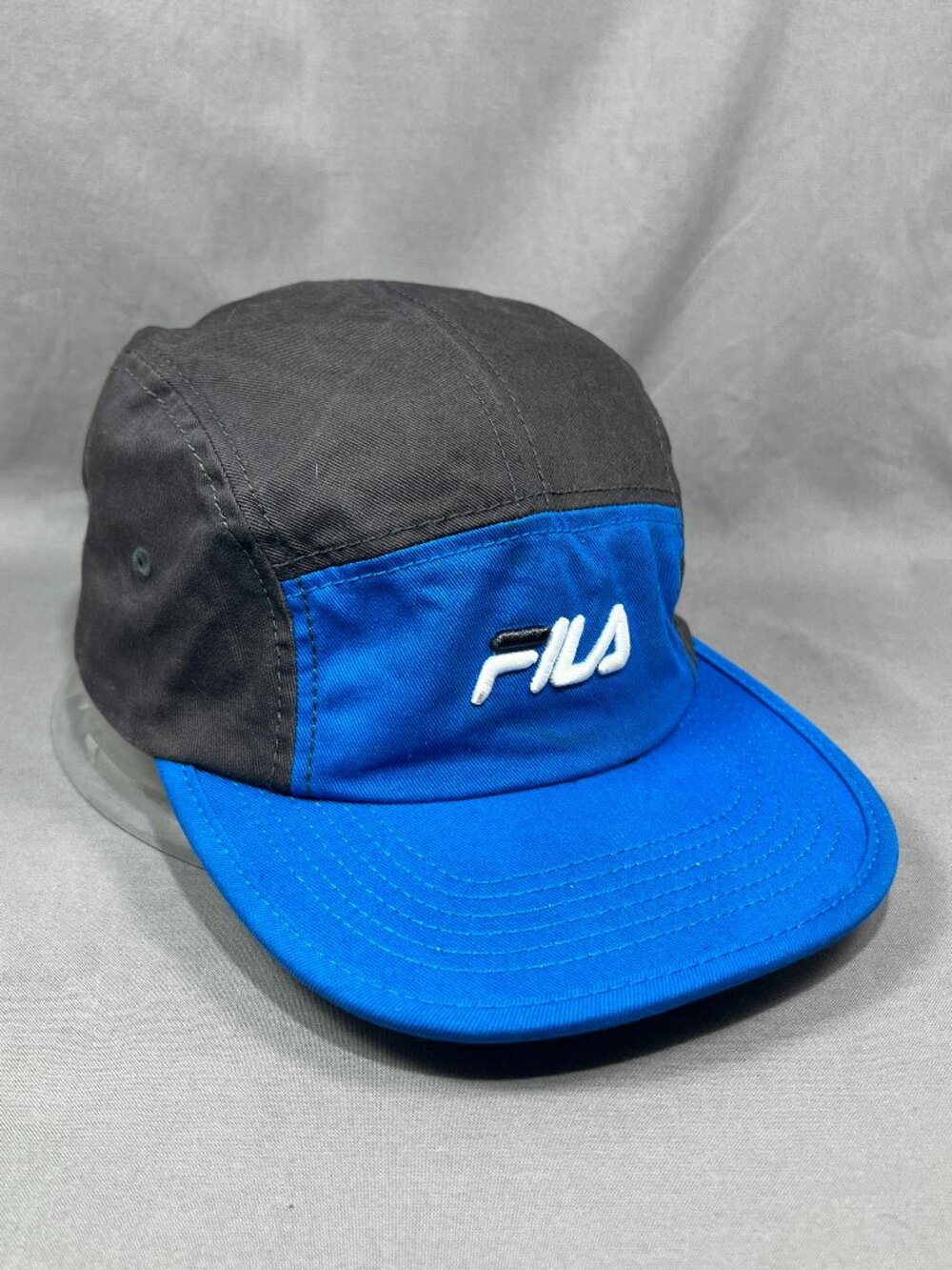 FILA 5 panel Camp Hat 2 Tone Blue Gray Adjustable Snapback Trail Hiking Dad Cap
